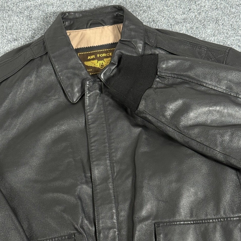 Air Force Landing‎ Leather Jacket Mens 2XL Tall Black Bomber YKK Zipper Pockets